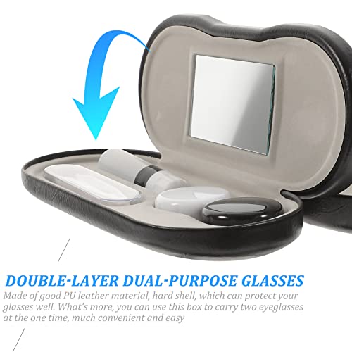 Healifty Double Sided Contact Lens Case, Contact Lens Travel Case With Built-In Mirror, Tweezer And Contact Solution Bottle, Leak Proof Daily Glasses And Contact Case 2 In 1 For Travel #TOP6