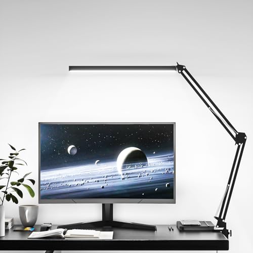 BZBRLZ LED Desk Lamp, Manicure Table Lamp, Eye-Caring Drafting Light, Dimmable Office Table Lamp with 3 Color Modes, 10 Brightness Levels & Adapter, Memory Function(Black)