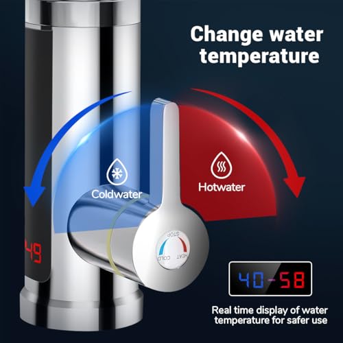 babikeen Wasserhahn mit Durchlauferhitzer, Elektrischer Wasserhahn mit Durchlauferhitzer, 360° Drehbarer LED Durchlauferhitzer Wasserhahn, 220V 3000W Elektrischer Wasserhahn