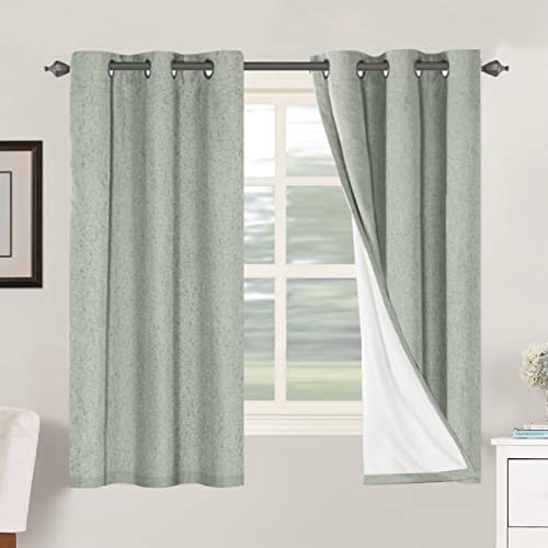 Image of H.VERSAILTEX Primitive Linen Curtains 100% Blackout Curtain Drapes Burlap Fabric Curtains with White Thermal Insulated Liner, Grommet Top Drapes Living Room /Bedroom (2 Panels, 42 x 63 Inch, Sage)