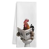 WOTYPU Chicken Gift Hand Towels for Bathroom, Chicken Lover Mom Lady Gifts, Farmhouse Rooster on Toilet Decorative Hand Towels for Kids Guest Bathroom Washroom Power Room Vanity Half Bath, 16x24 Inch