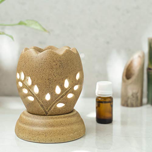 Image of HS HINDUSTANI SAUDAGAR Sandstone Ceramic Aroma diffusers Electric Oil Camphor Burner for Home Essentials Oils Kapoor dani for Office Meditation Bedroom Ideal for Aromatherapy decor and Gift.