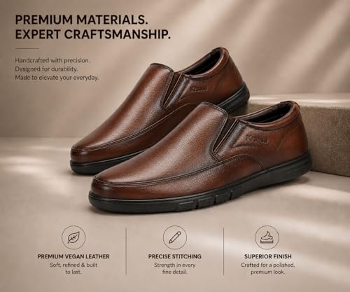 Image of Kraasa Brass Formal Shoes for Men | Vegan Leather Slip-On Office Shoes