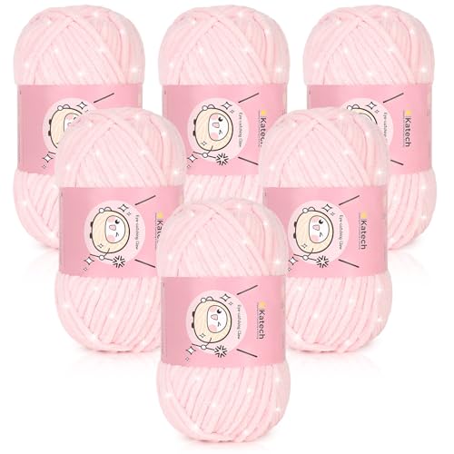Image of Katech Sparkle Chenille Yarn for Crocheting-6 * 50g /1.76oz-6 Super Bulky