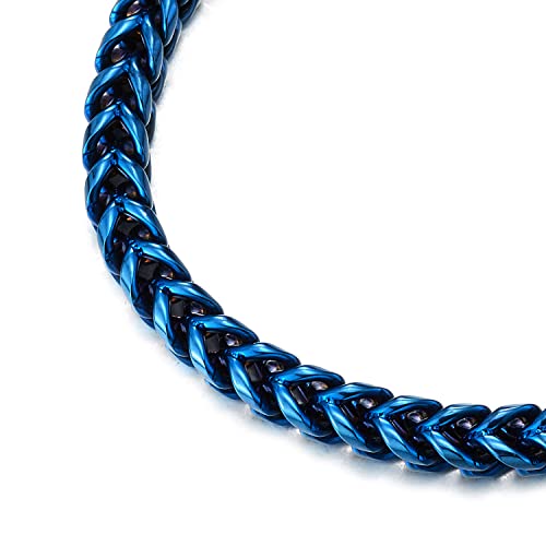 COOLSTEELANDBEYOND 6MM 24 inches Blue Franco Chain Square Curb Chain Necklace for Mens Women, Hip Hop Stainless Steel2