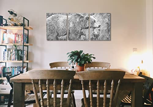 Mother Bear And Baby Bear Wall Art Canvas Wildlife Wall Decor Sketch Art Pictures On Wall Art For Home Office Decorations Living Room Bedroom And Kitchen Decor 3 Pcs Framed Canvas Prints 12X16Inches #TOP2