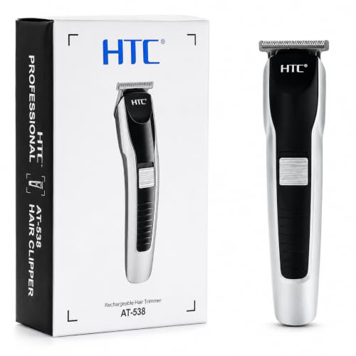 Image of HTC AT-538 Professional Rechargeable Hair Clipper Trimmer | Cordless Design, T-Blade Precision, For Men, Black & Silver