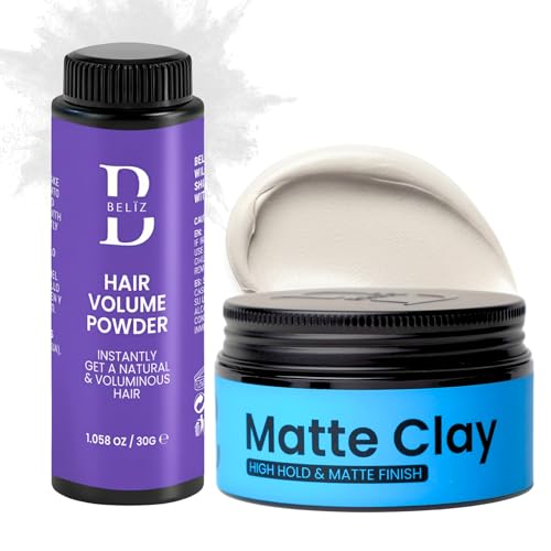 Belïz Hair Clay Pomade & Styling Powder Set – Matte Finish, Strong Hold, Natural Look, for All Hair Types