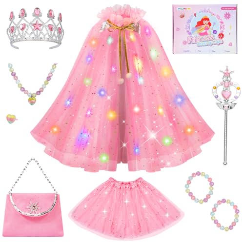Meland Birthday Christmas Gift for Girls, Light Up Princess Dress Up Clothes for Toddler 3-8, Halloween Costumes for Kids, Princess Cape for Girl Toys