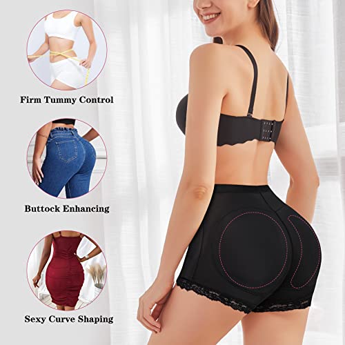 Micohpkle Women Seamless Butt Lifter Booty Shorts Hip Enhancer Padded Lace Panties Underwear Boyshorts Body Shaper (Medium, Black) #TOP1
