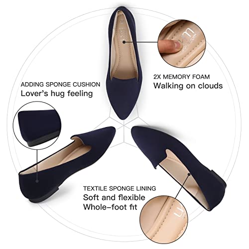 Image of MUSSHOE Black Flats for Women Pointed Toe-Comfortable Business Casual Work Shoes, Dressy Suede Slip On with Memory Foam for Office, Teacher & Standing All Day