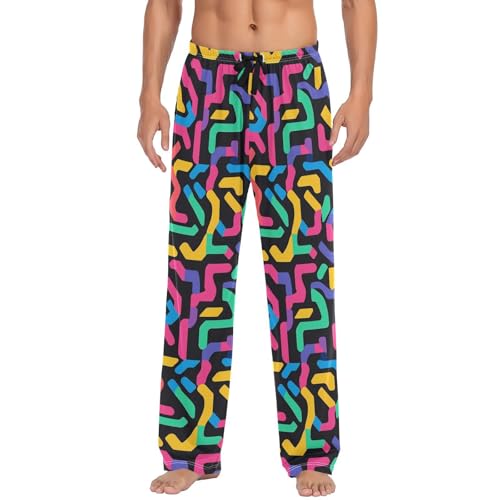 Men’s Colorful Maze Pajama Pants with Pockets, Comfortable Lounge Sleep Bottoms#133
