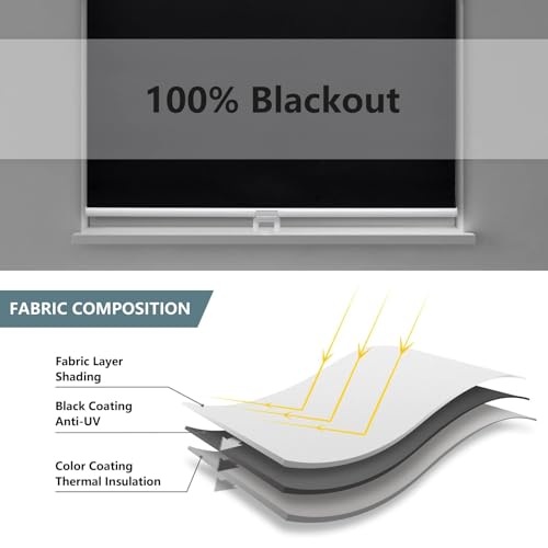 Image of AOSKY Blackout Cordless Roller Shade for Indoor Windows, 18 inchW x 72 inchH, Black