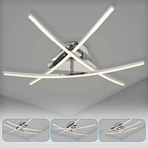 Navaris Lámpara LED moderna - Lámpara de techo con 3 barras de luz LED curvas con diseño cromado - Para darle estilo a tu salón o dormitorio