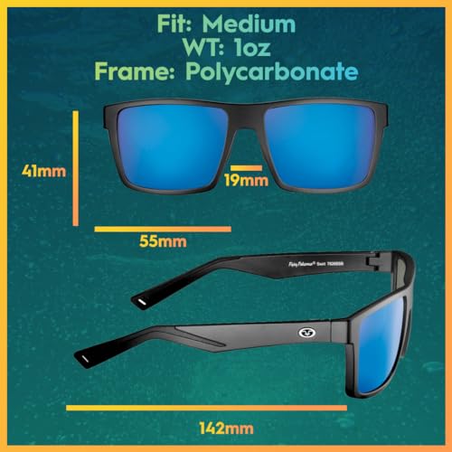 Flying Fisherman Swirl Rectangular Polarized Sunglasses, Matte Black Frame/Smoke-Blue Mirror Lens, Medium3