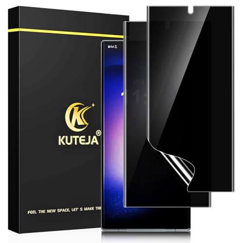 Kuteja for Samsung Galaxy S23 Ultra Privacy Screen Protector [Fingerprint Unlock] Full Coverage Galaxy S23 Ultra Anti-Spy TPU Screen Protector Film High Sensitivity Case-Friendly 2-Pack