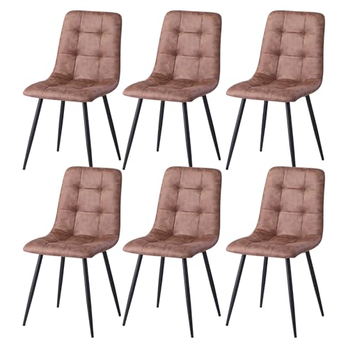 GrandCA HOME Lot de 6 Chaises de Salle à Manger Chaises de Cuisine Modernes avec Pieds en Métal, Chaises de Salle à Manger Rembourrées Tissu Imperméable...