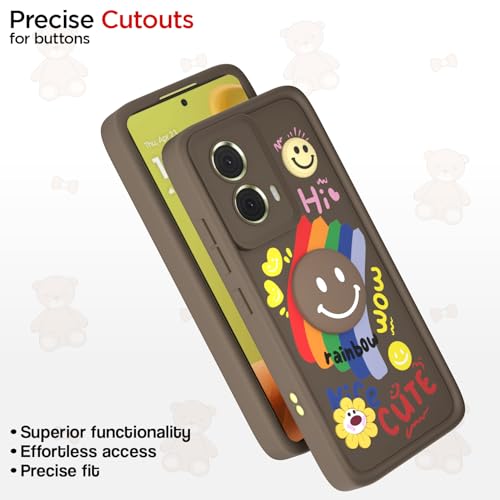 Image of Pikkme Back Cover for Motorola Moto G85 5G | Soft Silicone| Cute Rainbow Smile & 3D Cartoon Flower Design | Shockproof Raised Camera Protection Bumper Case (Brown)