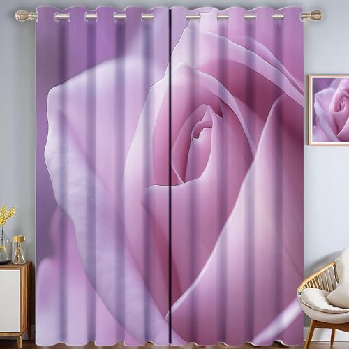 MULERN Cortinas Salon Termicas, Aislantes Frio Y Calor 140An X 200Al Cm Cortinas,Púrpura Rosa Opacas Cortinas, Elegante Floral Dormitorio Cortina Blackout para Riel Cortinas 2 Piezas