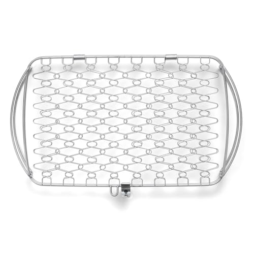 Weber Fisch & Gemüsehalter/Korb - Groß (46 x 28cm), aus Edelstahl, Ideal zum BBQ/Grillen von empfindlichen Grillgut, einfaches Wenden auf dem Grill, spühlmaschinenfest - Silber (6471)