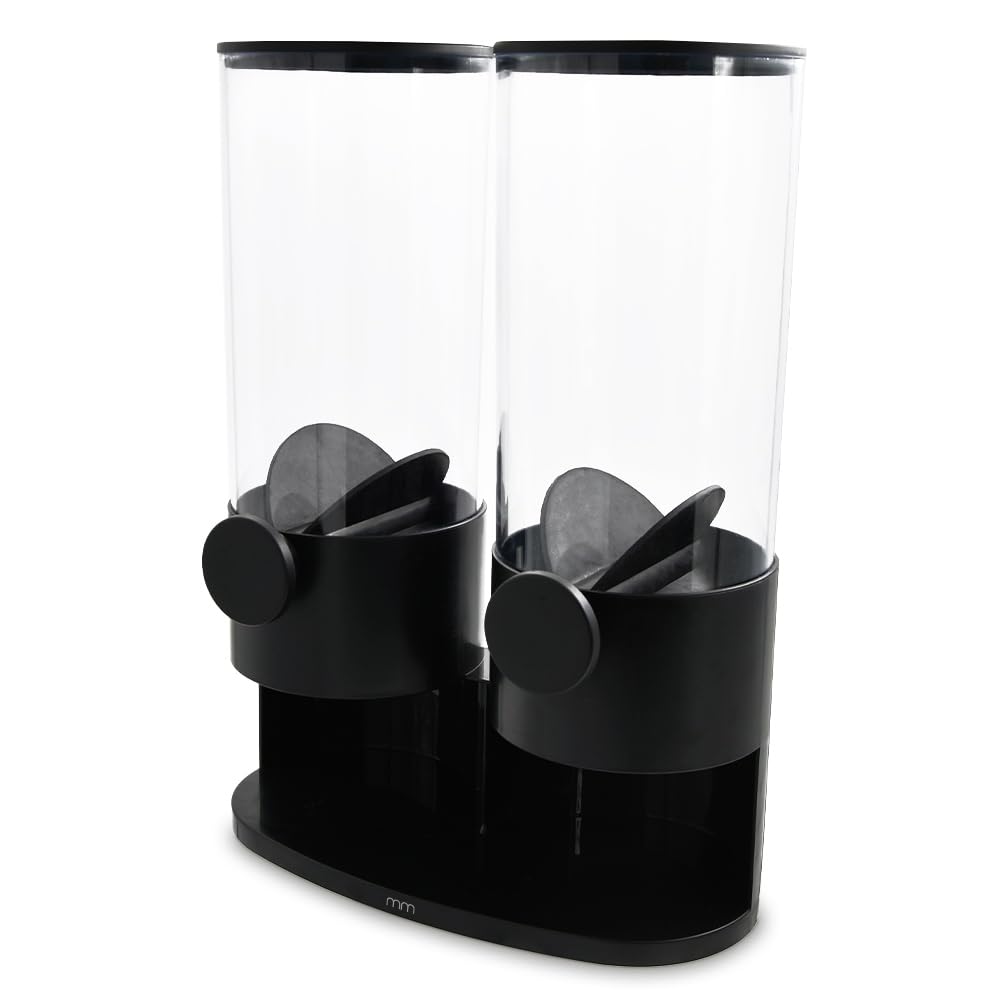 mikamax Dispenser di Cereali 2×3L - Dispenser di Design per Cornflakes, Muesli e Cereali per la Colazione - Doppio Contenitore Trasparente - Igienico e Salvaspazio