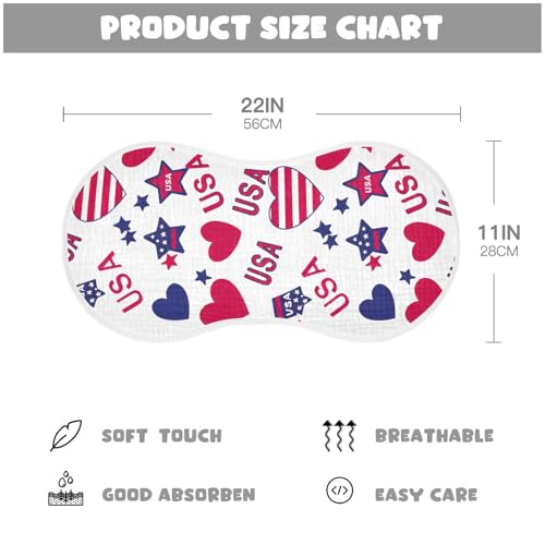 Muslin Burp Cloth for Baby 2PCS Independence Day American Hearts (2) Super Absorbent Burping Cloths, Bibs for Newborn Boys Girls4