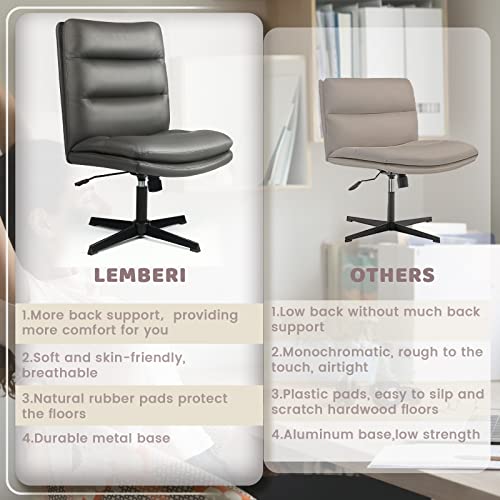 Lemberi Pu-Padded Armless Office Desk Chairs No Wheels, High-Back Wide Seat Home Office Desk Chair, 120°Rocking Cross Legged Computer Task Chairs, Modern Adjustable Swivel Vanity Chair (Dark Grey) #TOP3