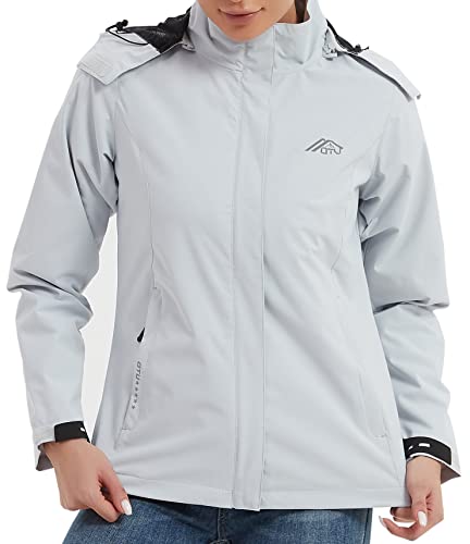 Otu Women's Waterproof Rain Jacket Lightweight Hooded Raincoat For Hiking Travel Outdoor Light Gray L #TOP5