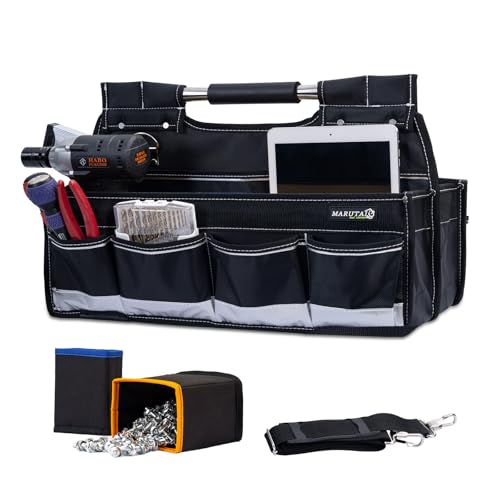 MARUTAI 50cm (20in) Heavy-Duty Tool Tote Open Top Organizer with 20 Pockets Foldable Design for Electricians Plumbers T radesmen