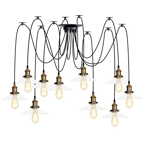 Lampes Suspendues Vintage, Lustre Industriel En Laiton 14 Lumières E27