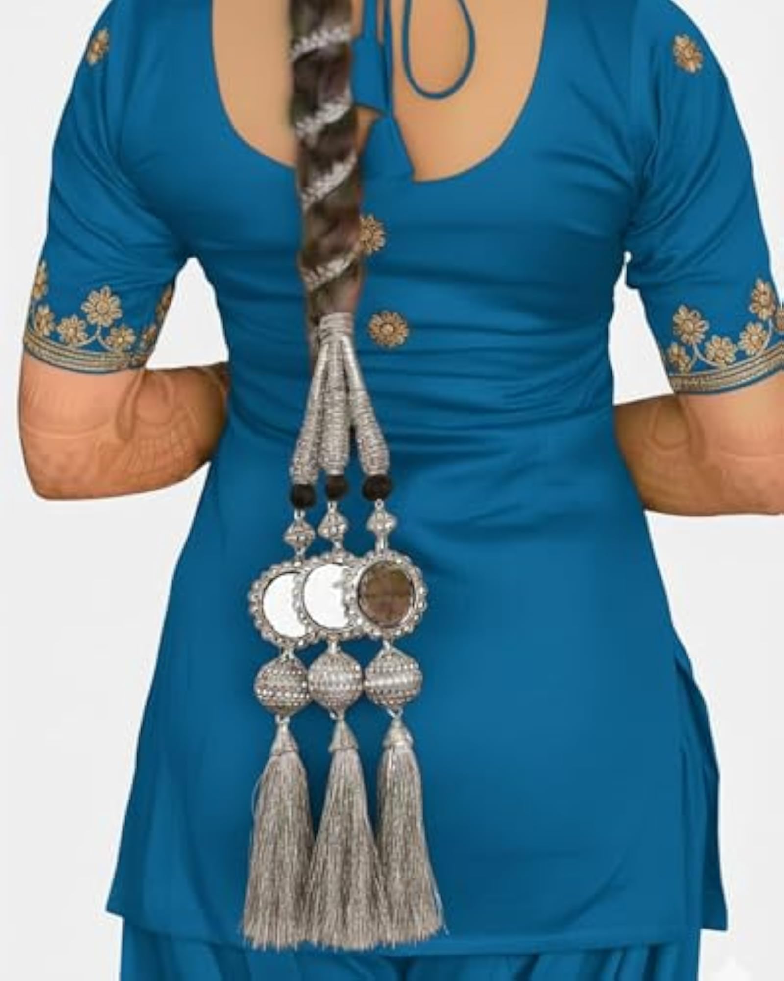 Punjabi Paranda Choti Braid Hair Extensions, Silver