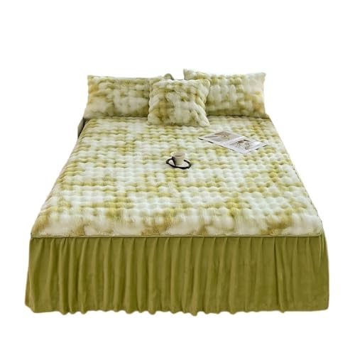 Falda de Cama Falda de Cama for Invierno, Funda cálida, Faldas for el hogar, Protector colchón con Volantes (sin Almohada) para decoración de la Cama(Green,Queen 150x200cm 1pc)