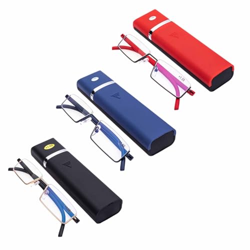 BILIZA Lunettes de lecture pour hommes et femmes, lecteurs d'ordinateur à demi-monture en métal bloquant la lumière bleue, fatigue oculaire, jante TR90, avec étui (Couleur : Red, Taille : 2.25X)