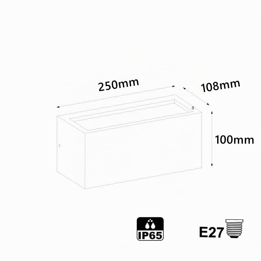 Applique da Esterno Up & Down con Attacco E27 in Alluminio Rettangolare Lampada da Parete a Doppia Emissione IP65 per Giardino, Ingresso, Balcone e Terrazzo 230V (Bianco)