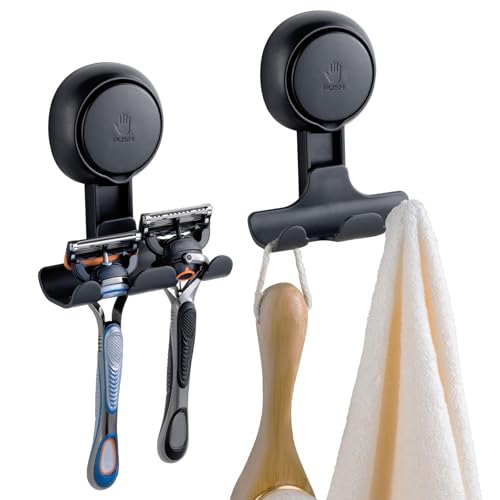 TAILI Dusche Rasiermesser Halter Saugnapf Haken 2 Pack Vakuum Saug Rasiermesser Aufhänger für Dusche Wand Abnehmbar Saug Tür Haken für Badezimmer Handtuch Schwamm Rasierer Halterung für Bad