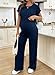 BLENCOT Maternity Clothes for Women Summer Ribbed Knit 2 Piece Pajamas Sets Lounge Sets Casual Short Sleeve Top and Long Pants Navy Blue M