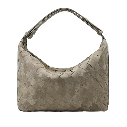 Suede Leather Handbag for Women, Leather Woven Bag, Small Clutch Bag Suede Handbag, Underarm Purse Top-Handle Handbag (Green)