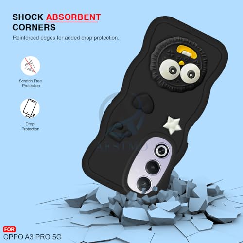 Image of AESTMO Back Case Cover for Oppo A3 Pro 5G | 3D Cute Fun Cartoon Characters | Anti Slip Grip Cute Wave Curly Frame Shape | Full Body Protection Back Cover for Oppo A3 Pro 5G (Black)