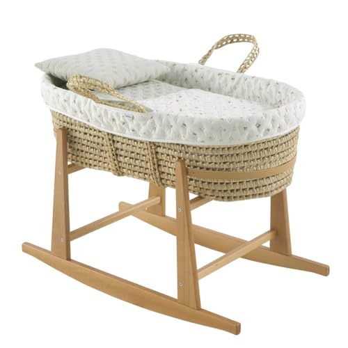 Cambrass-moisés para bebé con Soporte de Madera-capazo de Palma para los Primeros Meses del bebé-moisés de Mimbre con Asas para facilitar su traslado - House Mint 39x80x25 Cm