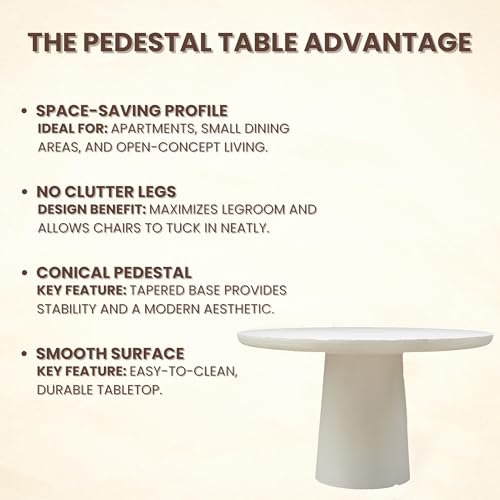 Image of Lime Plaster Round Dining Table 120x120x76 cm || Modern Round Pedestal Dining Table, White Lime Plaster Finish, Contemporary Minimalist Style, Cylindrical Base ||