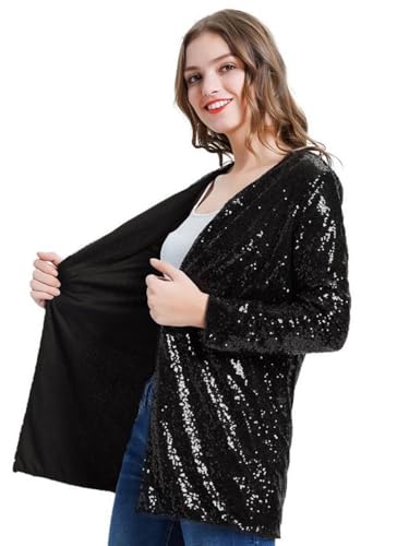 KANCY KOLE Women's Sequin Jacket Open Front Sparkly Jacket Blazer Casual Long Sleeve Cardigan Coat S-XXL4
