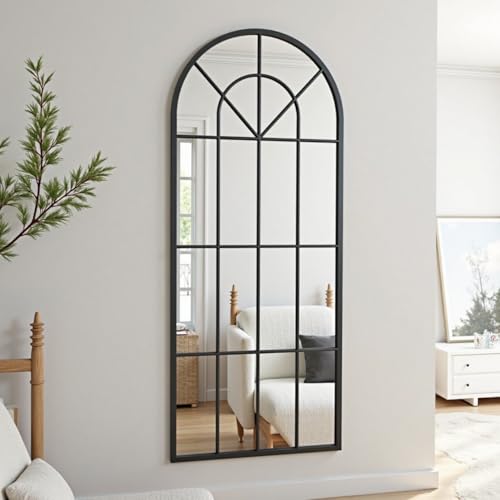 Image of Dewfig Arched Windowpane Floor Mirror, 71 inchx 32 inch Full Length Mirror, Black