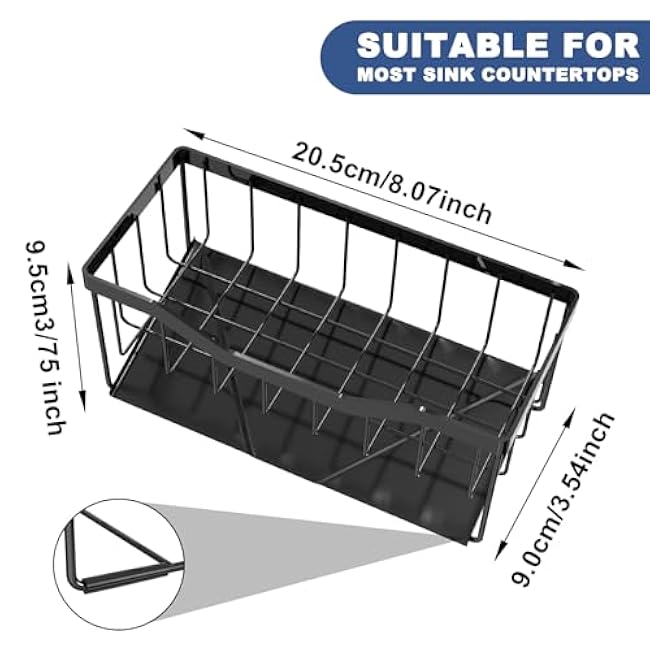 Vanwood Sponge Holder for Kitchen Sink with Auto Draining Tray, Sink Caddy Kitchen Sink Cocina Organizer, Self Drain Dish Soap Sponge Caddy for Counter