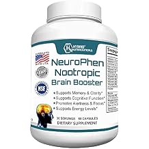 Hybrid Nutraceuticals NeuroPhen Nootropics Brain Booster Supplement - Focus Supplement, Memory Supplement for Brain with Bacopa Extract, Phosphatidylserine, Huperzine A - 60 Capsules