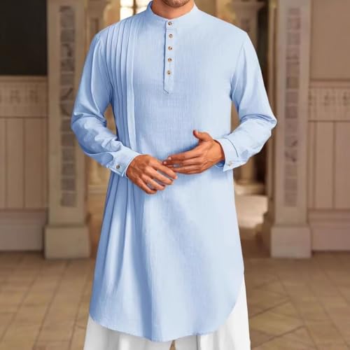 Caftan en coton et lin de qualité supérieure avec col boutonné
