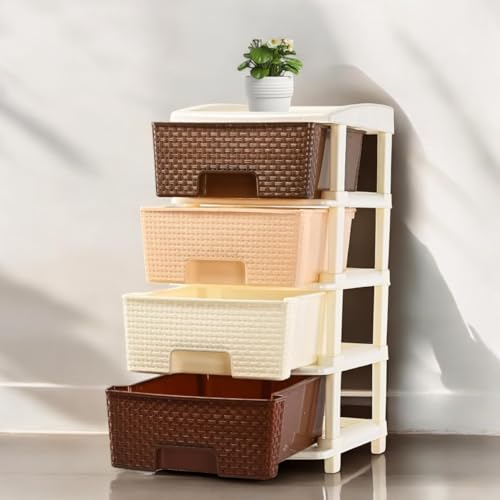 Image of Plastic Modular Drawer Storage Chest Of Drawers Organizer Storage Box, Large Stomo Racks For Multipurpose Anti-slip Shoes Organizers (Coffee & Chocolate, 4 Layer)