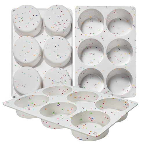 Dootafy Silicone Egg Bite Molds, 3 Pack Deep 3 Inch Round Molds for Egg Breakfast Sandwiches, Omelets, Dinner Rolls, Baking - White