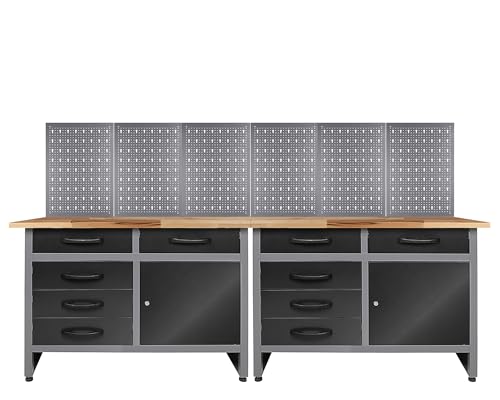 Ondis24 Werkstatt Set Werkbank Holger 240 cm mit 2 Werkbänken...
