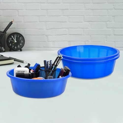Image of Kuber Industries Pack of 3 Desk Organizer | Plastic Stationary Organizer Tub | Multipurpose Office Supplies Storage Organizer for Pen-Pencil-Staplers-Clips | Desktop Organizer | 6 LTR | Blue