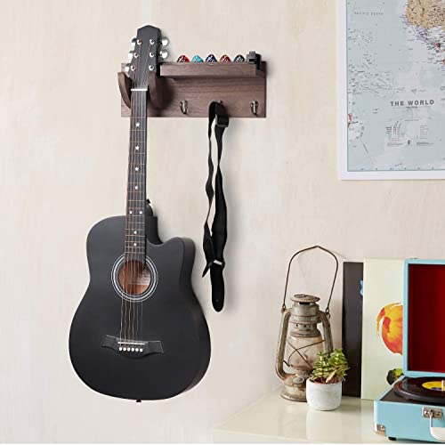Bikoney Guitar Wall Hanger Wall Mount Guitar Holder Bracket Hanger Guitar Wood Hanging with Pick Holder and 3 Hook Weathered Walnut, [U.S. Patent] - Thumbnail 5
